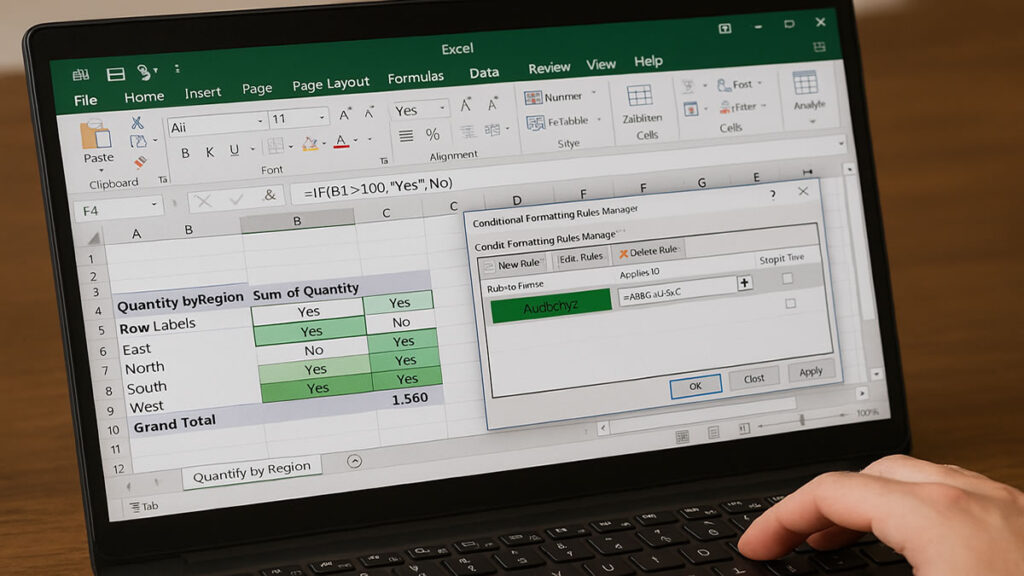 Função SE dentro da tabela dinâmica junto com formatação condicional
