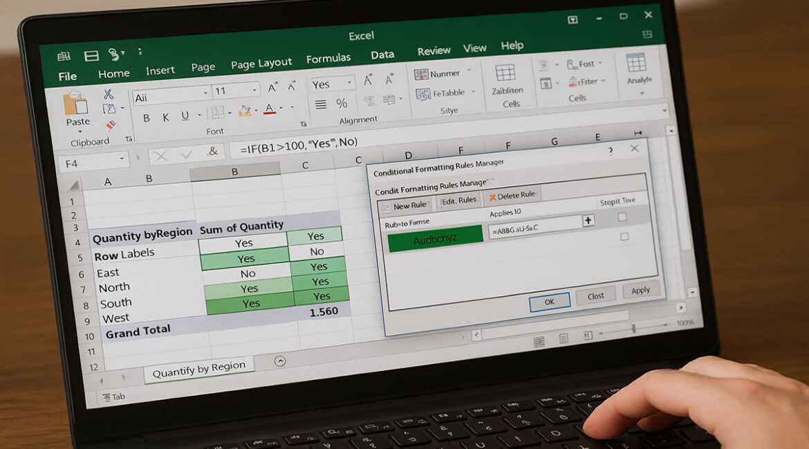 Função SE dentro da tabela dinâmica junto com formatação condicional