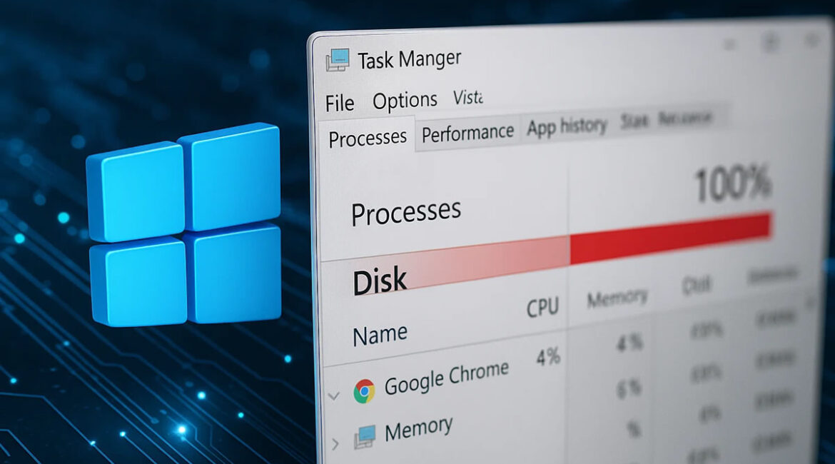 Gerenciador de Tarefas Mostra Disco 100% de Uso