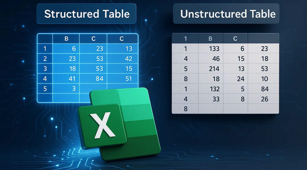 Tabela Estruturada x Tabela Desestruturada no Excel