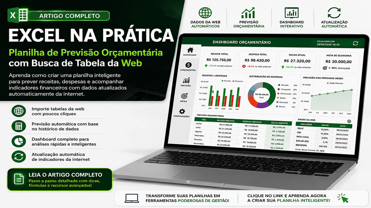 Como Criar uma Planilha de Previsão Orçamentária com Atualização Automática de Dados da Web no Excel