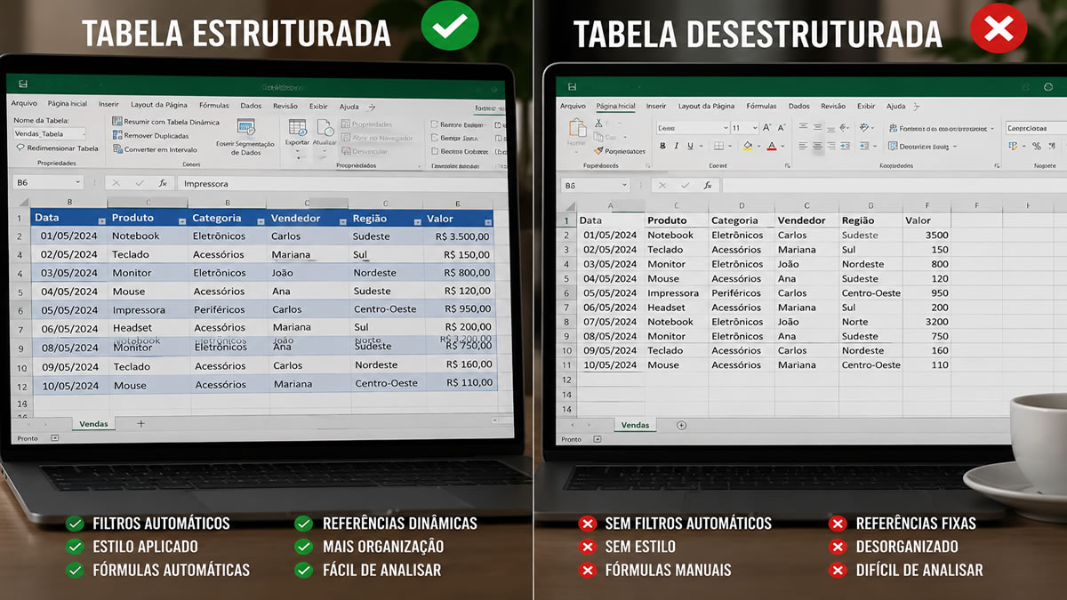 Tabela Estruturada x Tabela Desestruturada